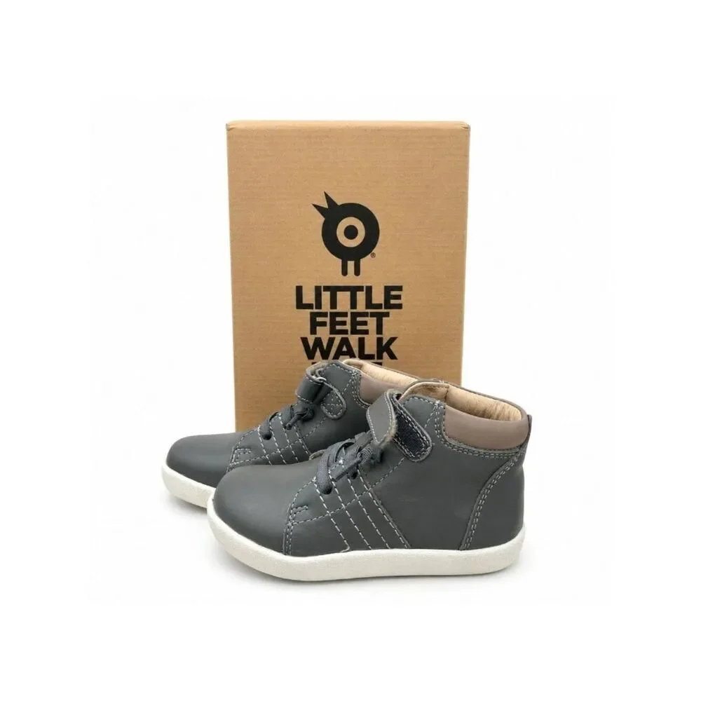 Leather Toddler High Top Sneakers Boys Size 9 Grey Taupe Hook and Loop Old Soles
